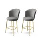 Hanah Home Juego de Taburetes de Bar Grey, Gold. Estructura 100% Metal. Elegancia y Sofisticación para Hogar Contemporáneo. Comodidad y Estilo.